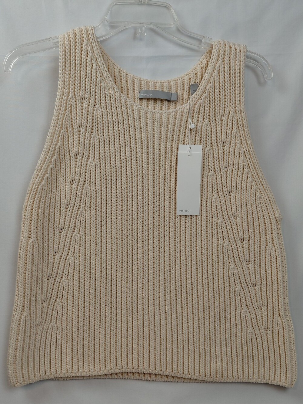 Vince Sleeveless Chunky Cable Knit Tank Size Large Cream NWT